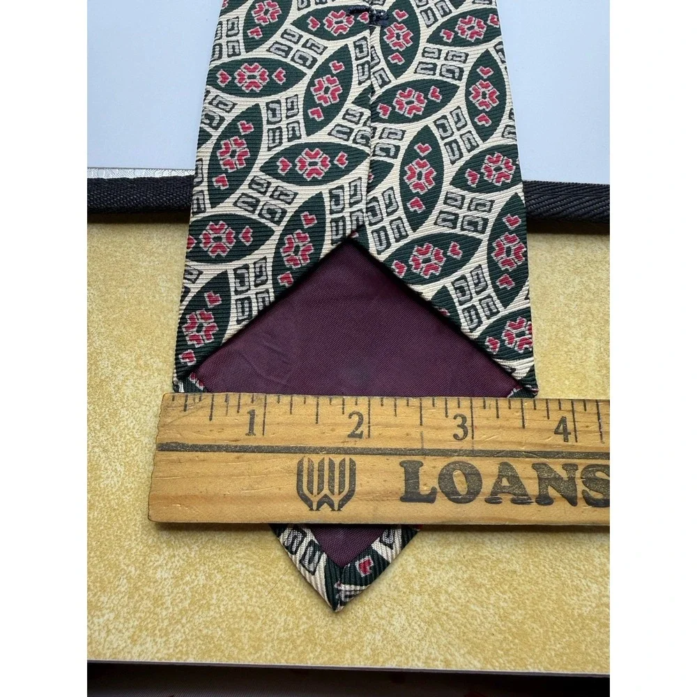 Vintage Polo Ralph‎ Lauren Tie USA Green Geometric Floral Wide 100% Silk Necktie
